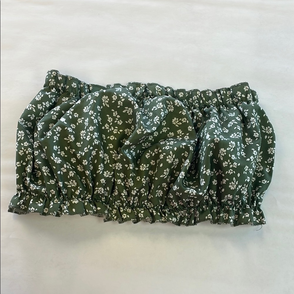 Green Floral Bandeau Top